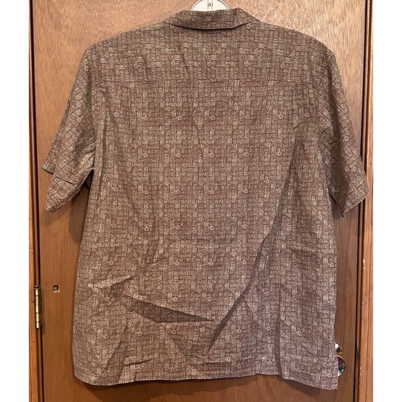 LL Bean Shirt Mens Large Burgundy Tiki Hawaiian Tribal Island Button Up S/S - Picture 2 of 4